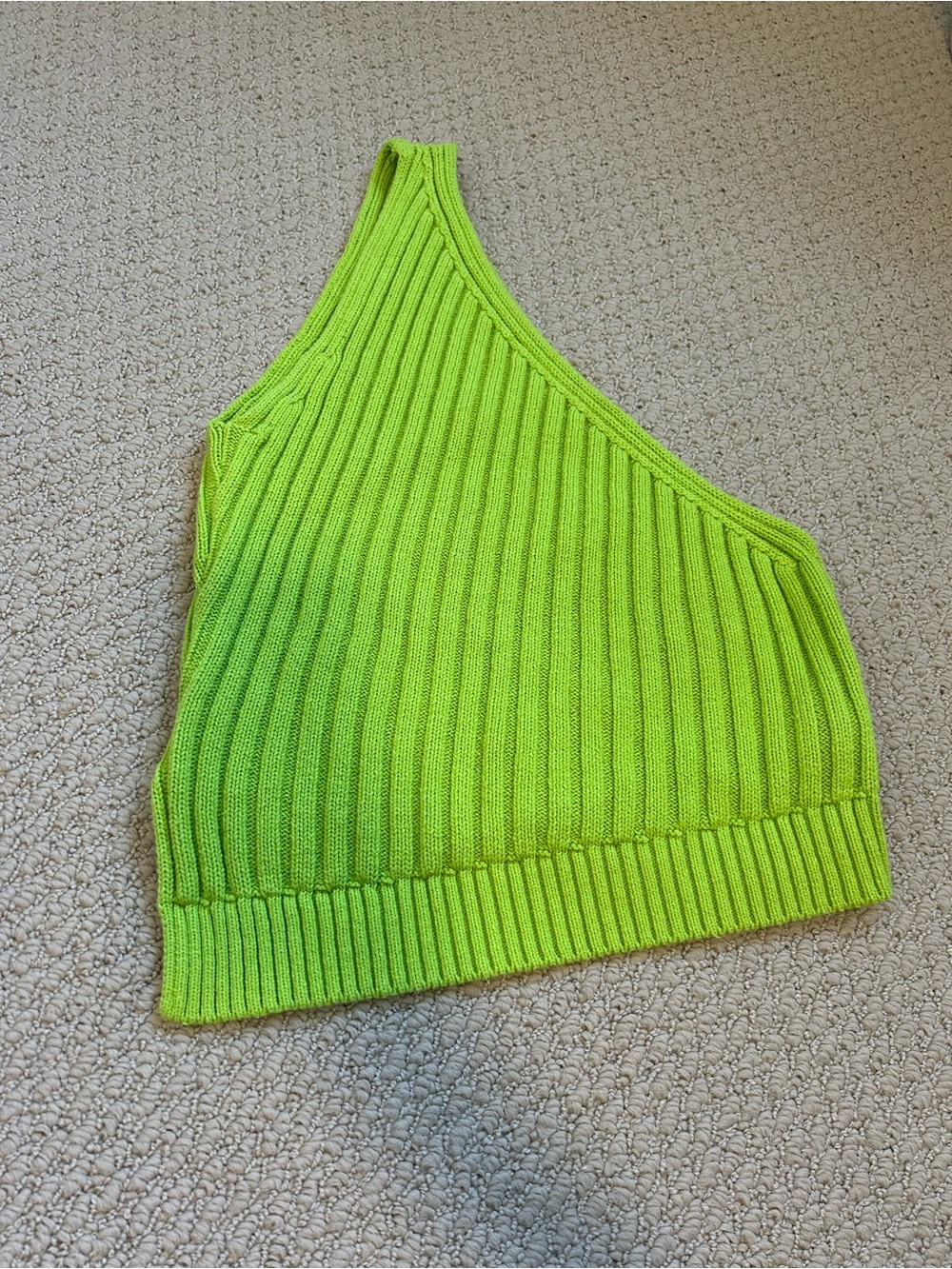 Zara One-Shoulder Ribbed Crop Top - Neon Lime
